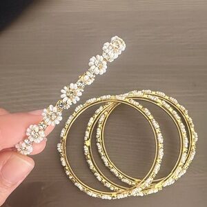 Gold and White Floral Bangles Set